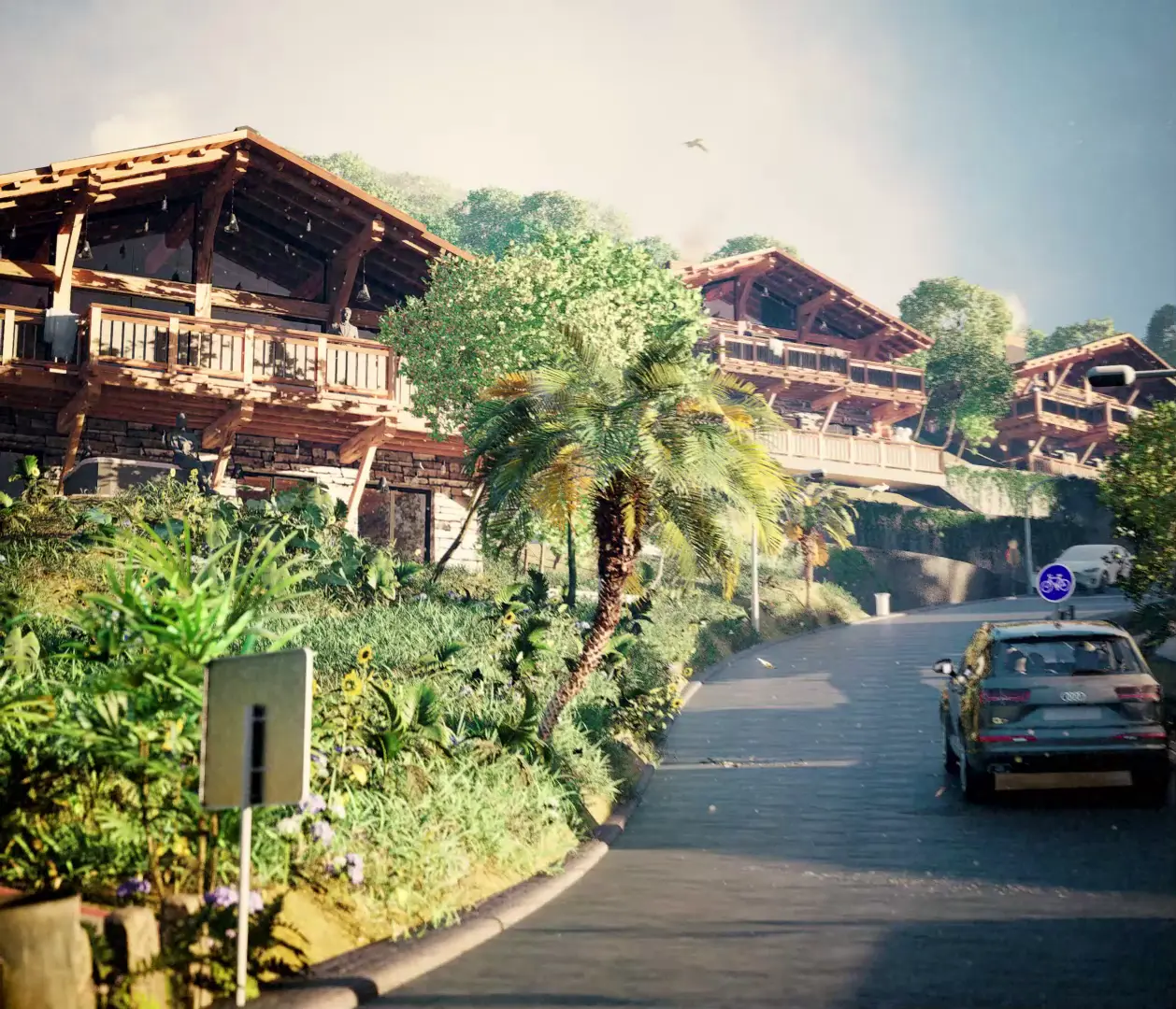 Mountain Residential Visualization hillside chalet residences