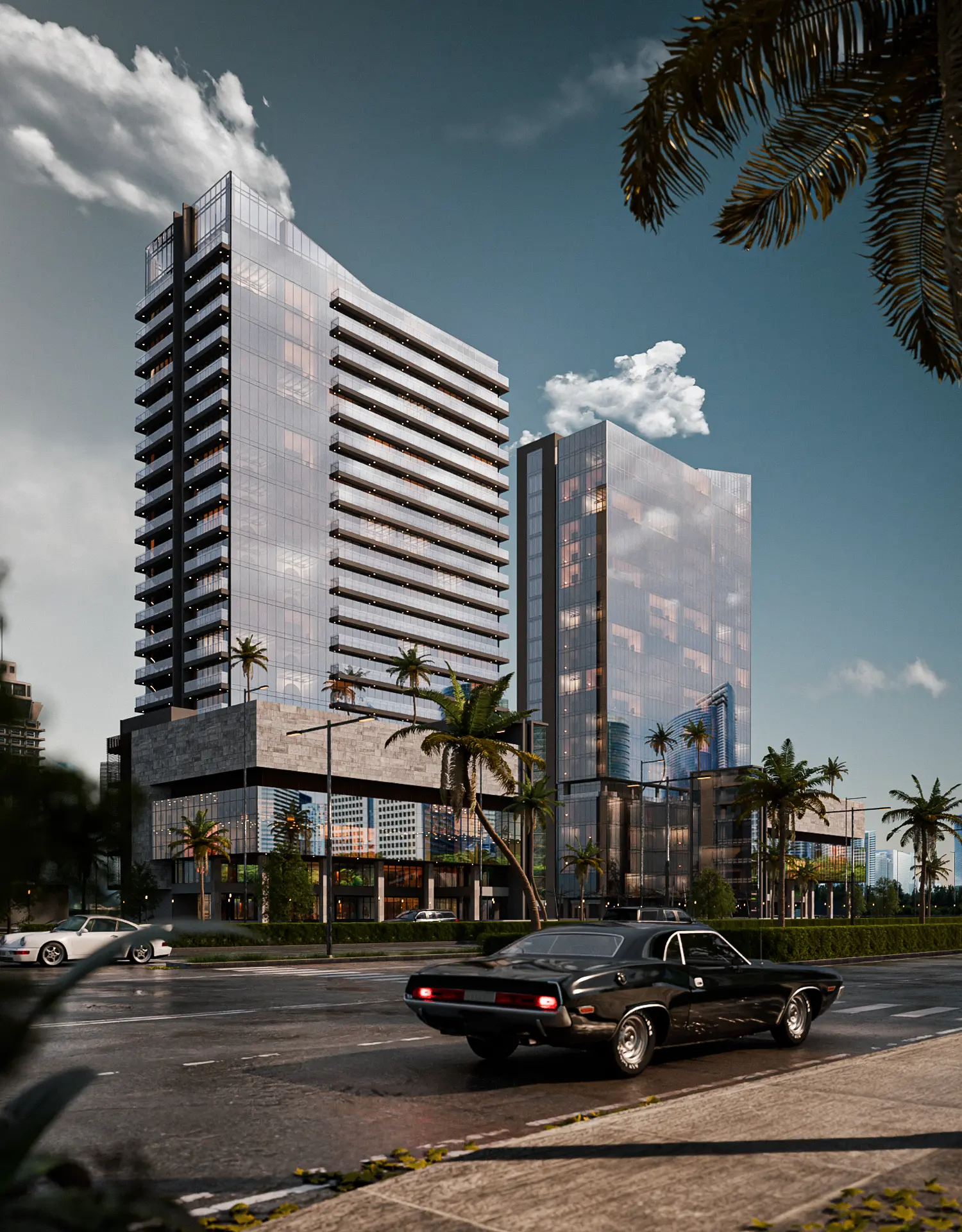 Office Tower Visualization street-level architectural render